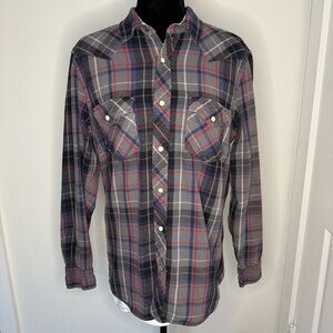 Roebuck & Co Men’s Plaid Western Pearl Snap Flannel M